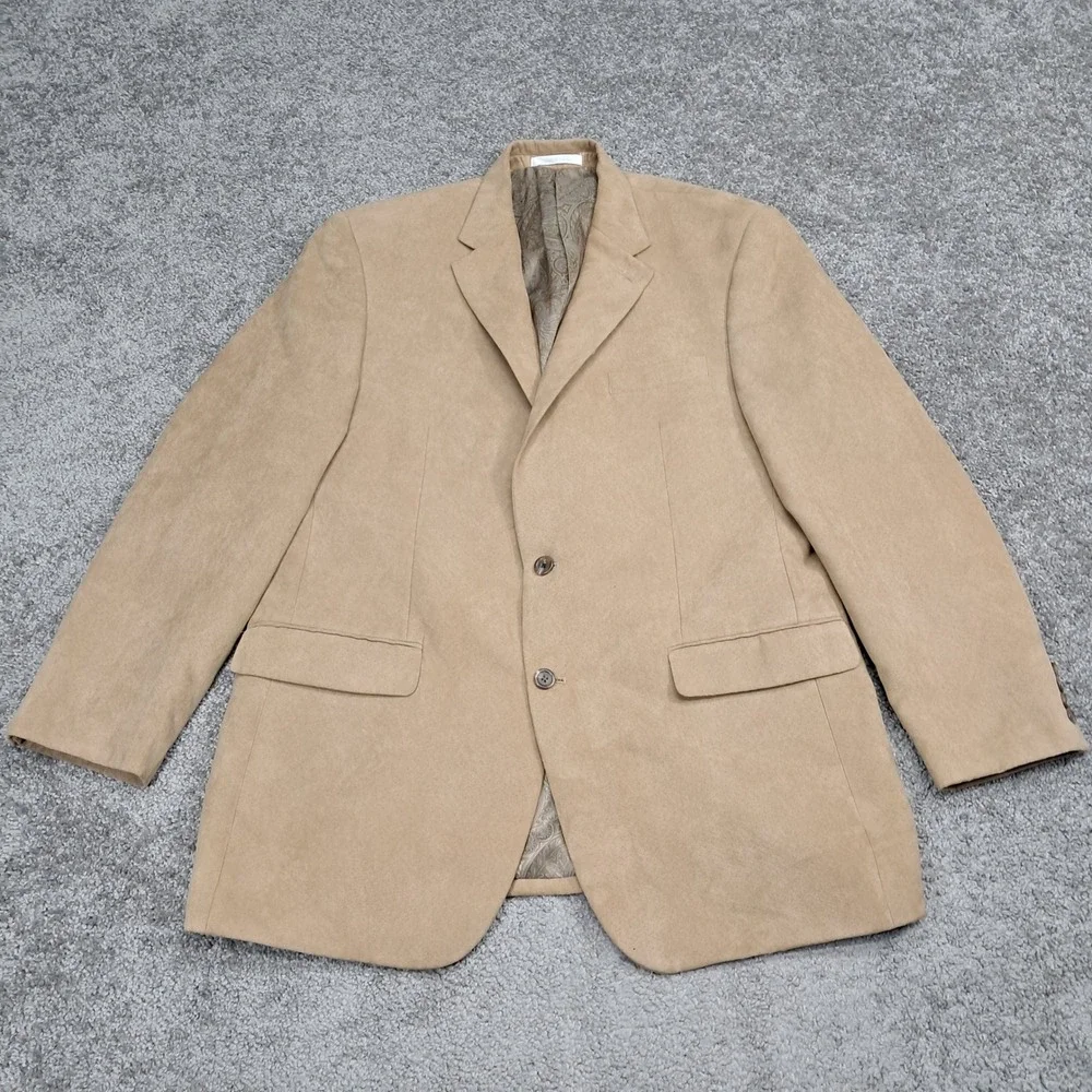 Chaps Mens 42L‎ Tan Faux Suede Two Button Blazer Sport Coat Paisley Lining 6601